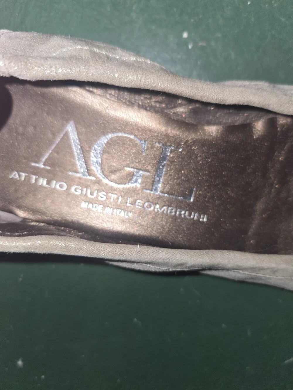 Attilio Giusti Leombruni Gray Suede Flats with Snakeskin Toe and Gold Chain